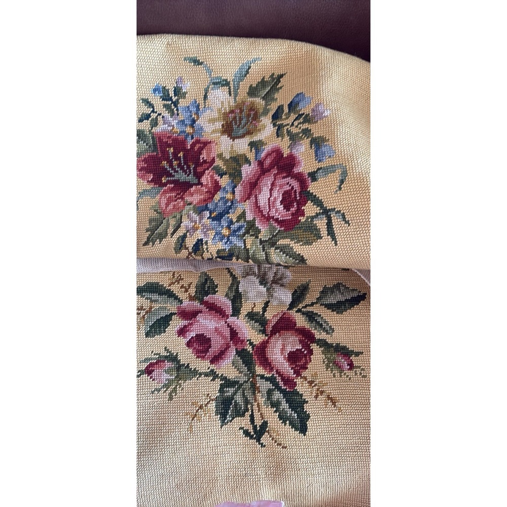 2 Vintage Hand Made Floral Rose Needlepoint Chair Seat Stool Covers